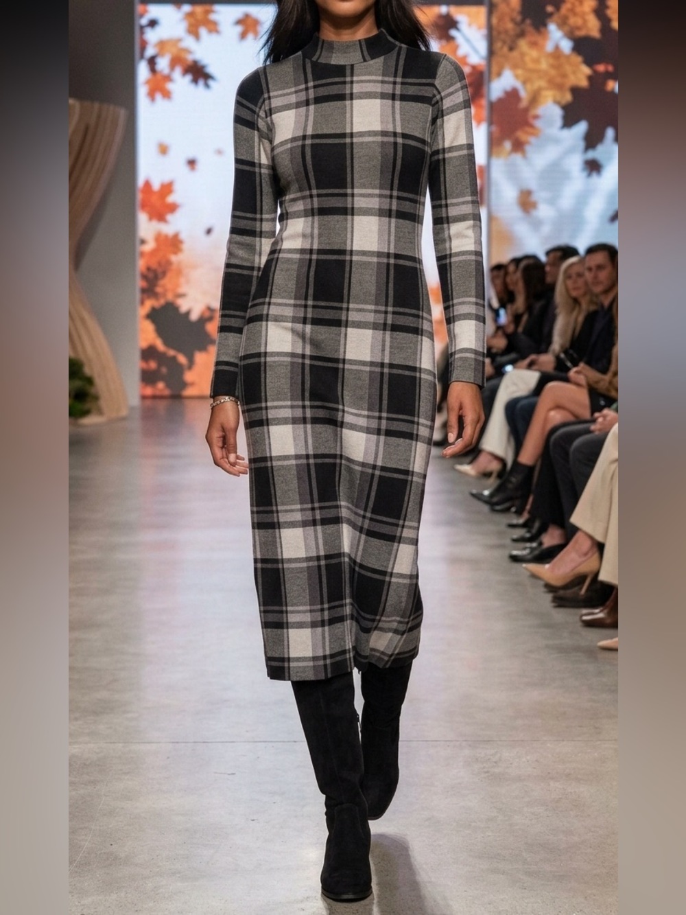 Forever 21 Plaid Mock Neck Long Sleeve Knit Midi Dress Size M